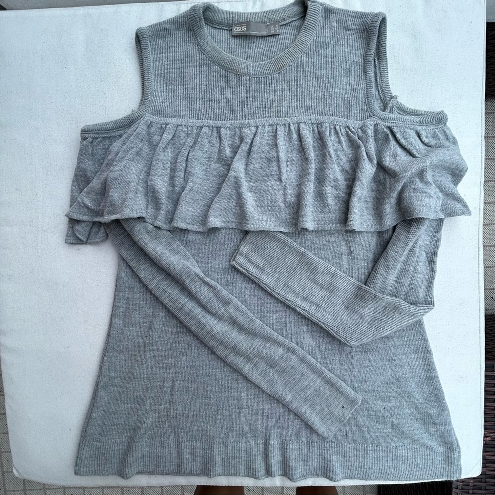 ASOS ruffled cold shoulder sweater